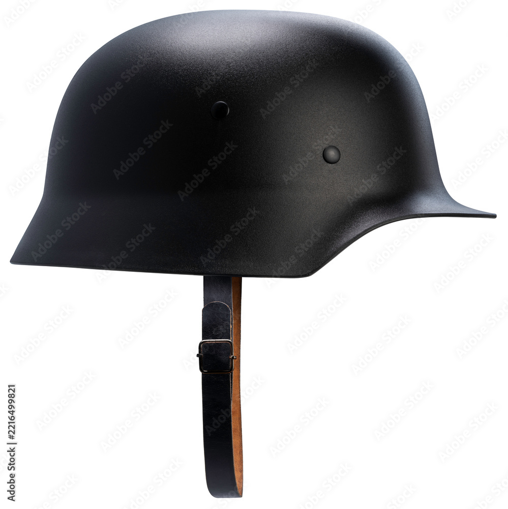 Fototapeta premium Vintage military steel combat helmet isolated on a white background, with clipping path, military history projects, tactical gear marketing, and museum exhibitions png file.