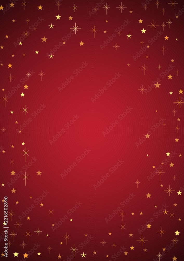 Fototapeta premium Elegant red gradient festive background with gold stars border frame