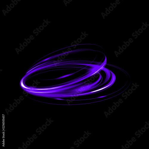 Obraz na plátně Dynamic purple light trails create an abstract swirling vortex against a stark b