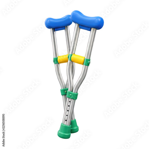 Pair of colorful medical crutches for physical rehabilitation isolated on white background