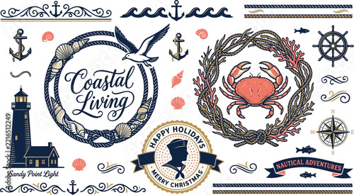 Nautical Themed Decorative Design Elements Collection for Coastal Decor
