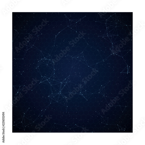 Abstract Dark Blue Digital Technology Network Background with Connected Plexus Nodes.
