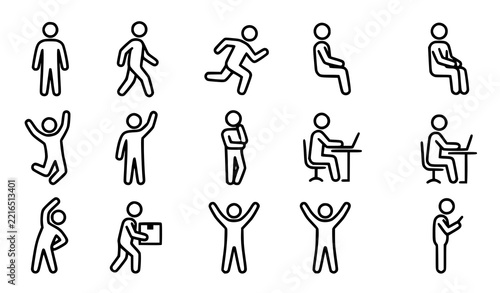 Human Figure Icon Set Minimal Black Vector Illustration