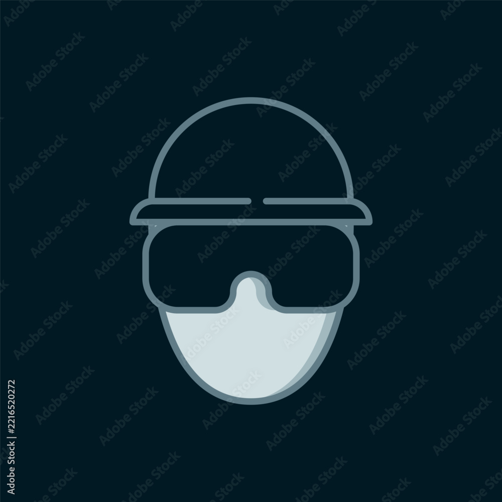 Fototapeta premium Line Special forces soldier icon isolated on black background. Army and police symbol of defense. Flat filled outline style with shadow. Vector