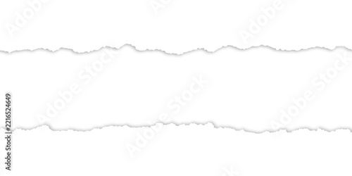 Horizontal torn paper edges borders with soft drop shadows. Graphic design element providing copy space. Isolated png