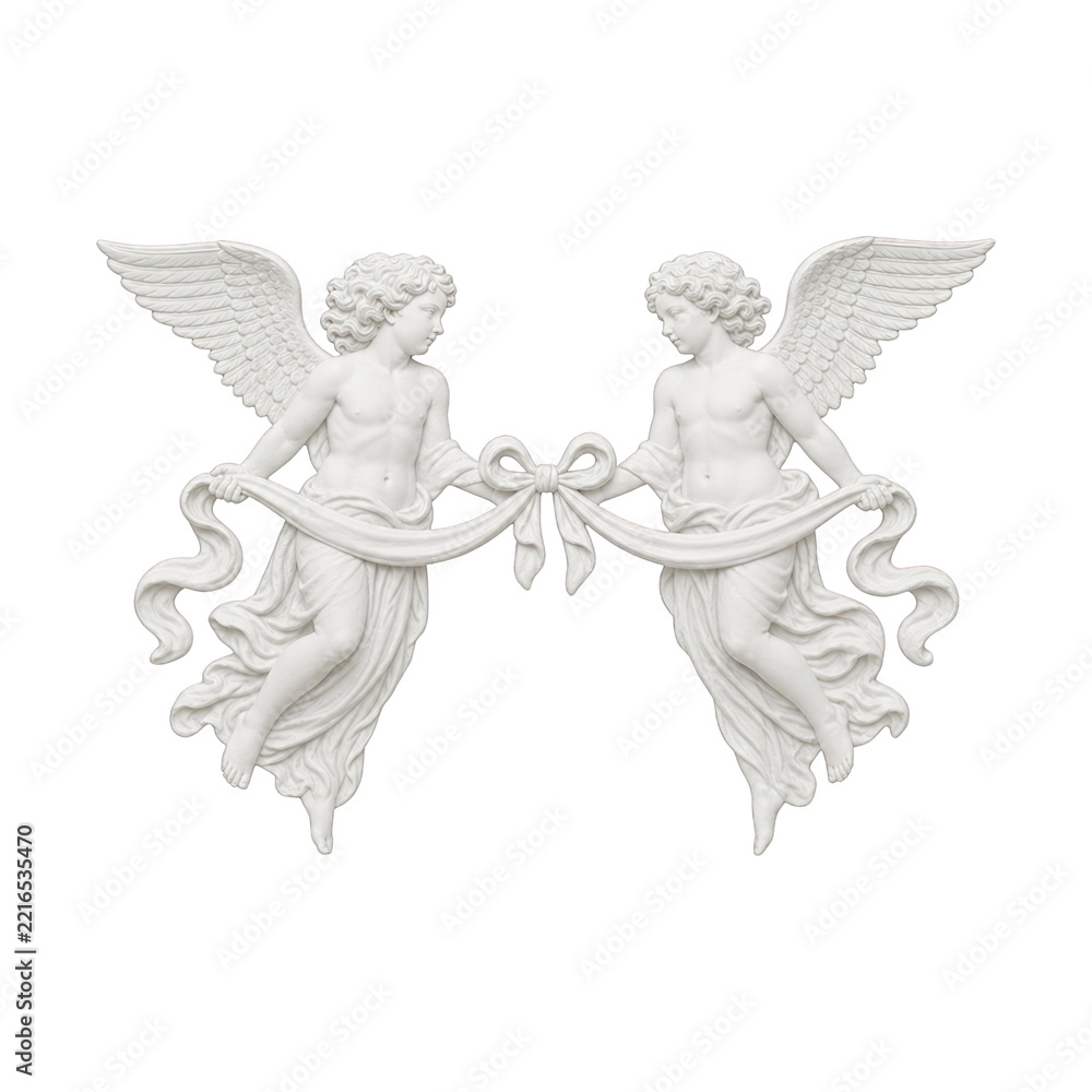 Fototapeta premium PNG Elegant angelic figures with flowing ribbons and wings.