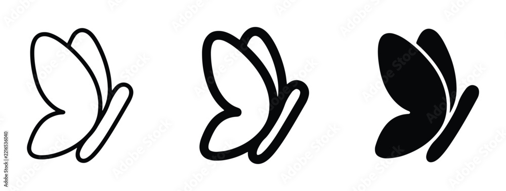 Fototapeta premium Butterfly line icons and silhouette for nature, transformation and freedom logo