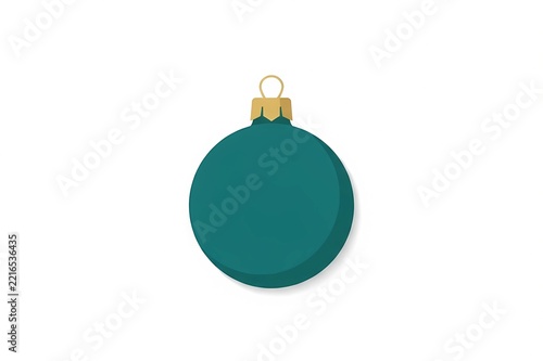 Minimalist Flat Design Teal Christmas Bauble Isolated on White Background