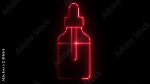 A red neon-style vector outline of a dropper bottle—commonly used for vape e-liquid, facial serum, or liquid medication—against a dark background.