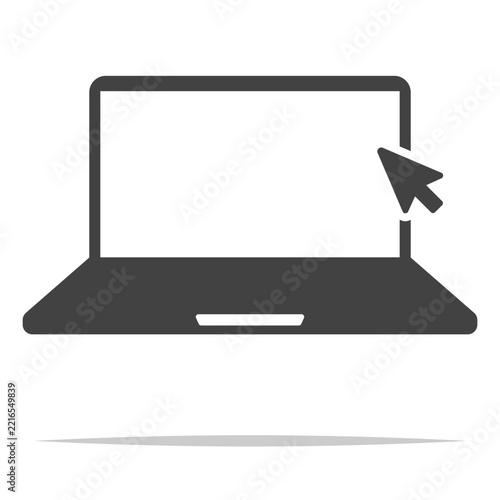 Black laptop with pointer icon vector isolated illustration