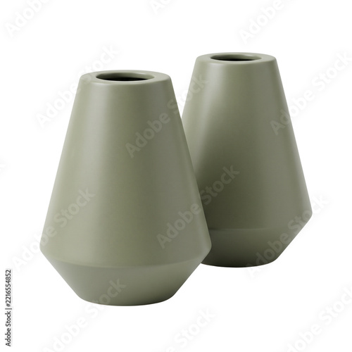 Two Green Ceramic Vases, Modern Design, Isolated on Transparent Background