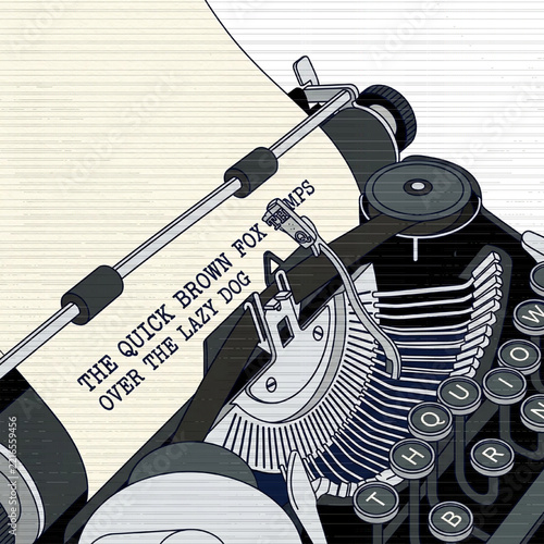 Vintage Typewriter with a Document and Ink Ribbon.