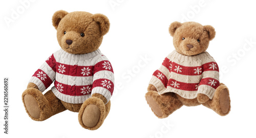 Teddy Bears Wearing Red and White Christmas Sweaters — Holiday Plush Toys