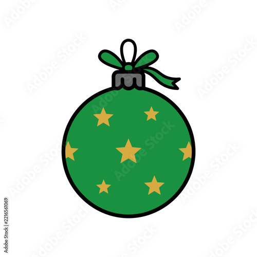 Green christmas bauble with yellow stars and ribbon decoration