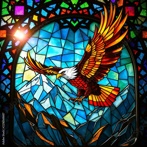 Soaring eagle intricate illuminated stained glass window