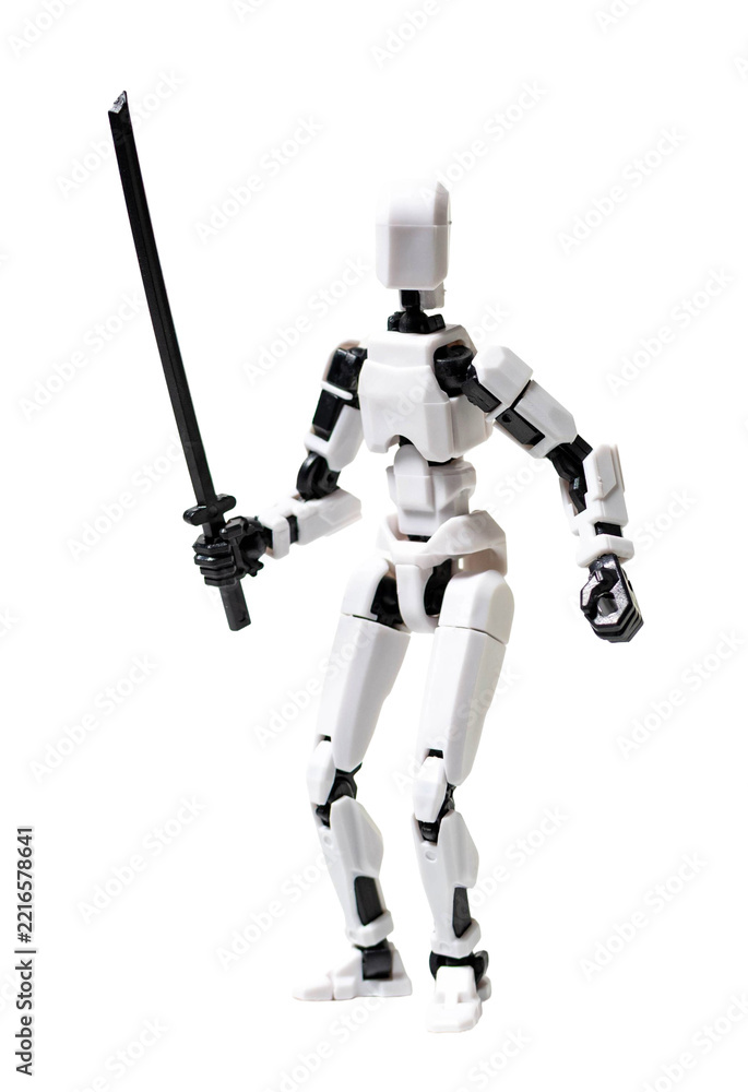 Fototapeta premium Robot warrior holding katana sword posing action figure