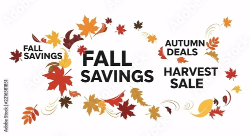 Autumn leaf banner with fall savings and harvest sale text