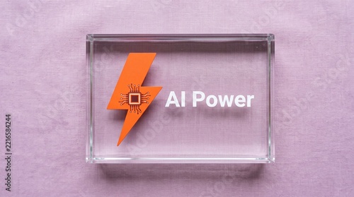AI power sign with lightning bolt and microchip design