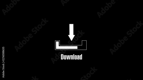 Download icon animation displays a downward arrow on a dark background. Digital file data transfer telemetry routes through download icon. Interfaces use download icon.