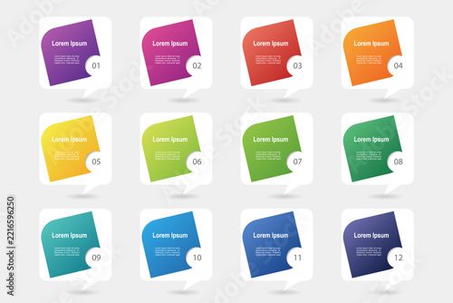 infographic elements template, business concept with12 steps, rectangle shapes design with multi gradient color label for workflow layout, diagram, annual report, vector