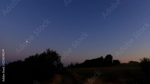 Moon, planet conjunction and landscape scenery silhouettes.