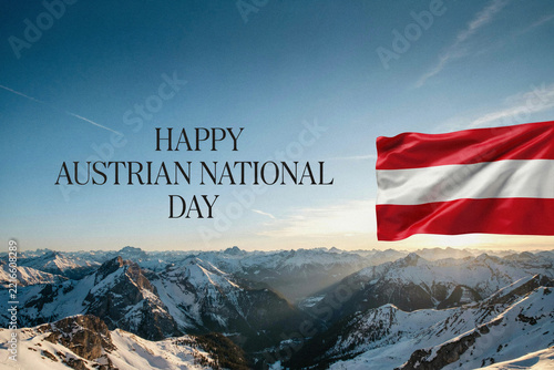 Austrian National Day celebration with waving national flag over