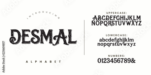 Desmal vintage grunge display alphabet font for retro branding design and typography projects