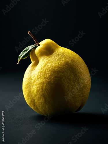 Fresh Lemon on a Dark Background - Vibrant Yellow Citrus Fruit with Leaf