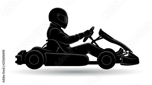 Go Kart Racing Driver Silhouette in Helmet Driving Sport Kart Side View