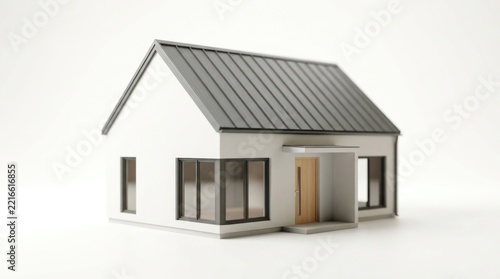 Minimal Modern House Model with White Walls and Gray Metal Roof