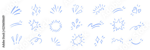 Attention marks set with hand drawn crayon stars, rays, arrows, hearts, bursts and curved strokes. Posters, stickers and social graphics use attention marks for emphasis, doodle vector illustration.