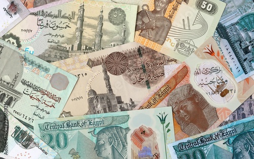 Obraz na plátně Big amount of Egyptian pound money banknotes