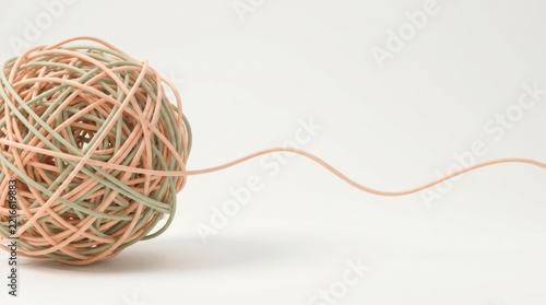 Ball of Yarn with Single Unraveled Thread on White Surface
