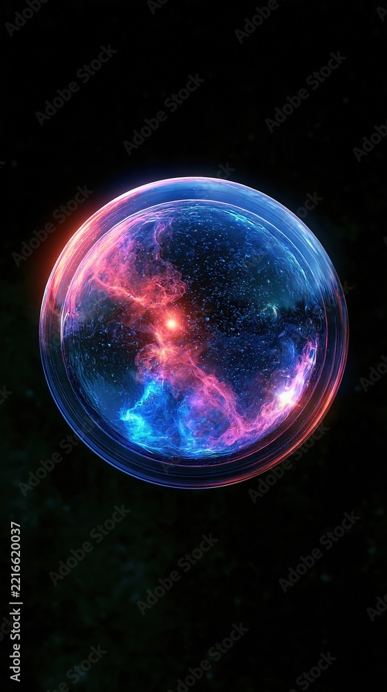Fototapeta premium Abstract glowing sphere containing nebula and stars in deep space, cosmic energy orb