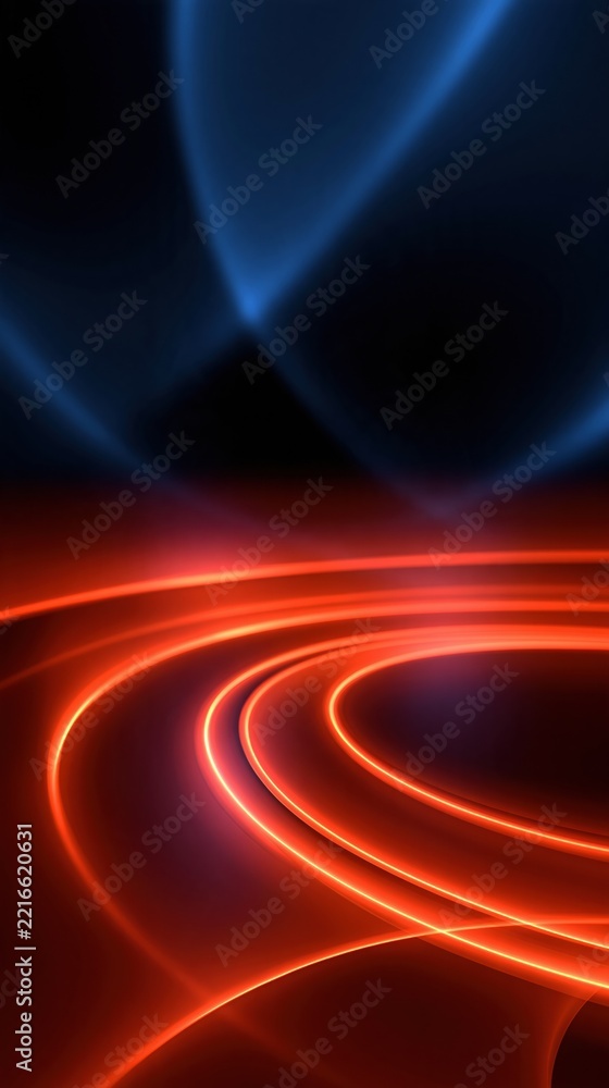 Fototapeta premium Abstract neon light trails in dark space, futuristic glowing lines on black background, vibrant energy flow