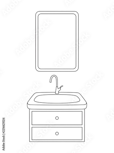 
Bathroom Vanity Sink with Mirror and Faucet Line Art Illustration

