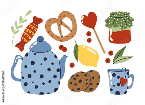 Tea Party Sticker Set with Cute Food and Drinks