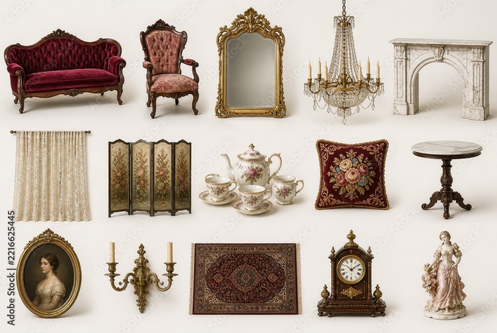 Fototapeta premium Elegant vintage furniture and decor collection