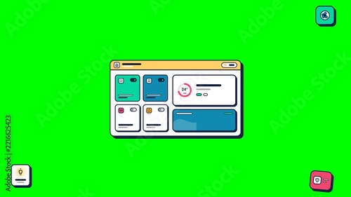 Digital dashboard interface windows floating on green screen