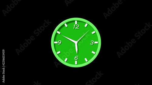 Wall clock isolated showing time simple minimal design with white hands and numbers animation