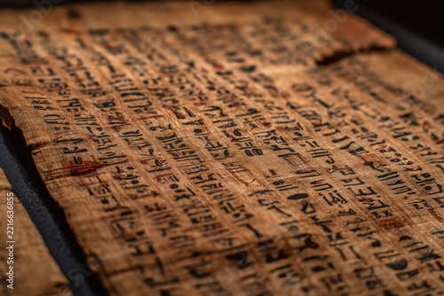 Ancient Egyptian papyrus with hieroglyphs, the texture of the material.