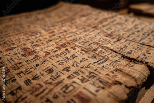 Ancient Egyptian papyrus with hieroglyphs, the texture of the material.
