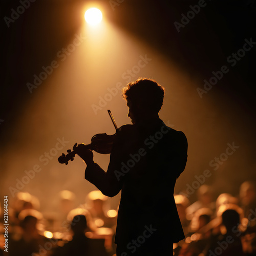Violinist Performing Under Dramatic Stage Spotlight