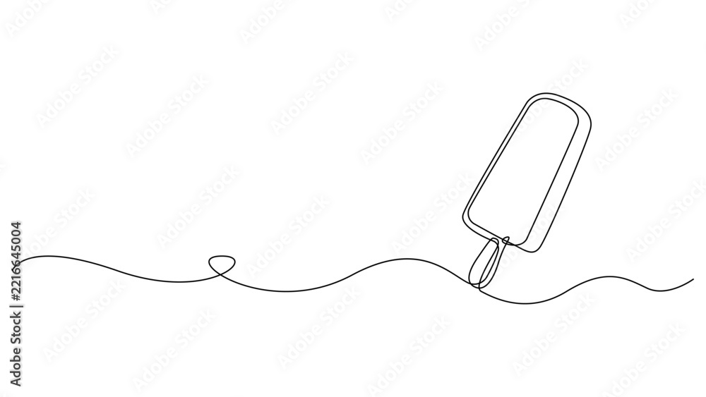 Obraz premium Continuous Line Drawing of Ice Cream Popsicle on Wavy Line