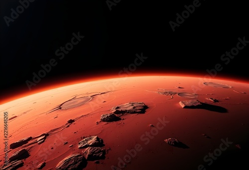 Mars Surface and Horizon - Dramatic View