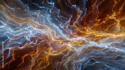 Glowing plasma streams blend icy blue and fiery orange 