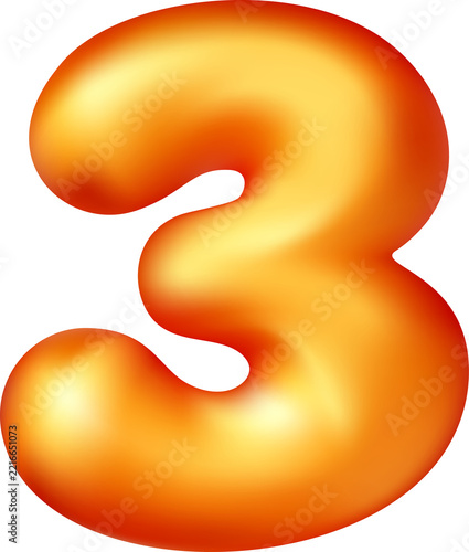 Glossy gold 3D balloon number three
