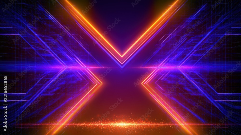 Fototapeta premium Abstract neon geometric background with glowing futuristic X shape