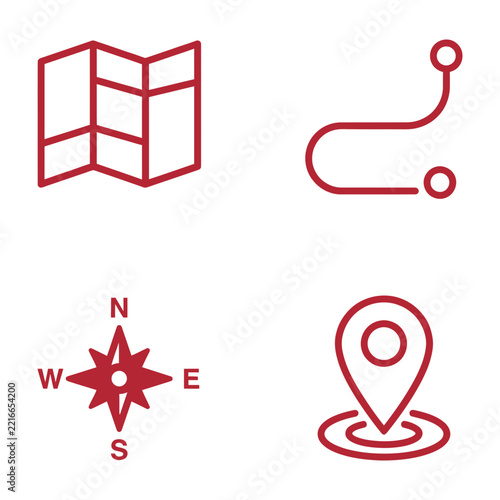 Navigation icons set with map, compass, location pin