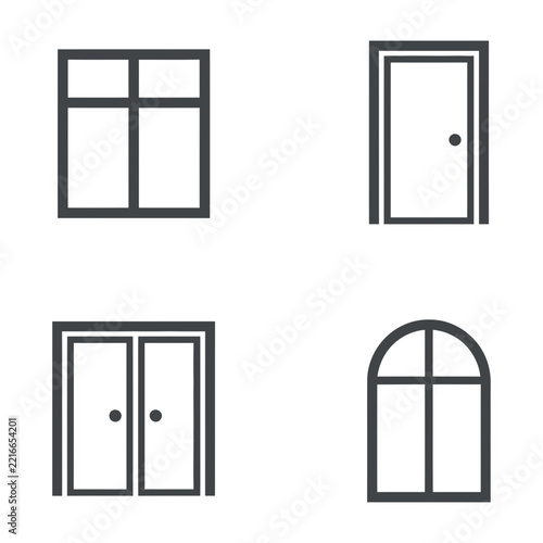 Set of minimal line art icons for doors, windows and architectural openings